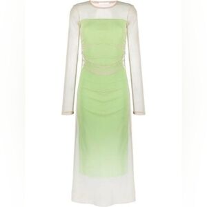 Helmut Lang Green and Cream Long Sleeve Dress